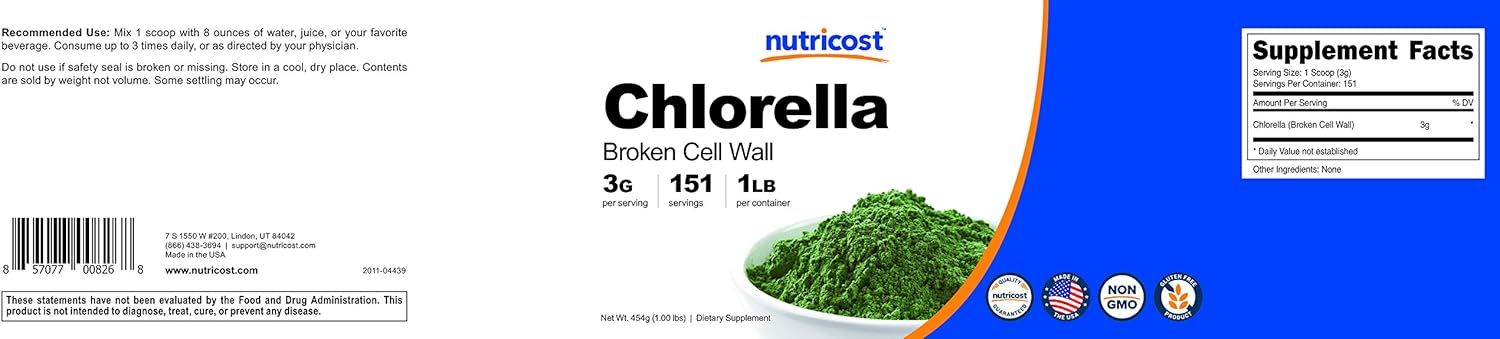 Nutricost Organic Chlorella Powder 16oz (1LB) - 3g Per Serving : Health & Household