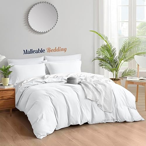 Miniatura 2 de Juego de fundas de edredón de tamaño King Plus 128 x 120 pulgadas 100 algodón egipcio 1000 hilos ultra suaves y transpirables 3 piezas color blanco