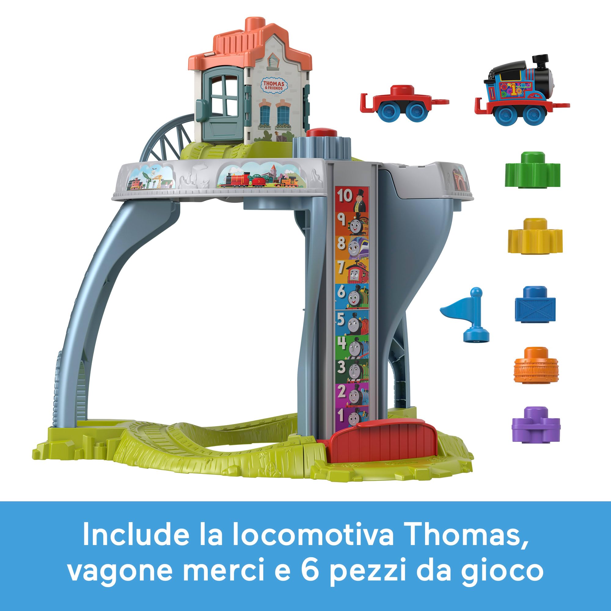 Il Trenino Thomas - Il Mio Primo Set Trenino, pist con 2 livelli di gioco, blocchi di forme impilabili e accessori per lo sviluppo motorio, giocattolo per bambini, 1+ anni, JDD70