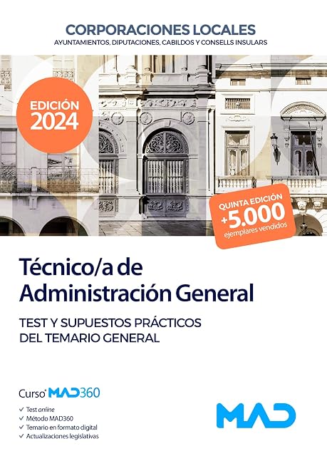 Portada de Técnico/a de Administración General de Corporaciones Locales. Test y supuestos prácticos del temario general