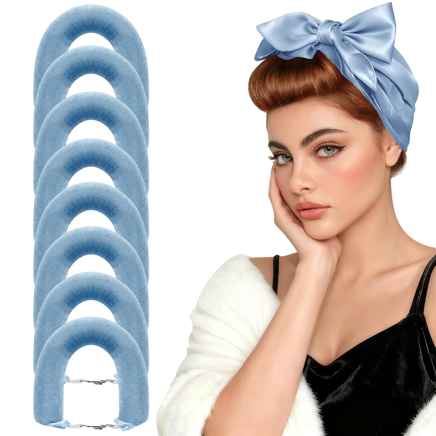 Heatless Curls Overnight Set for Natural Hair, Comfortable Easy-Lock Rollers, Heat-Free Hair Curlers for Long Textured Hair, 8PCS Blue
