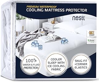 Nestl Queen Size Mattress Protector, Cooling Waterproof Mattress Protector Queen, Washable Mattress Cover, Waterproof Mattress Pad, Fitted Queen Mattress Protector Waterproof 21