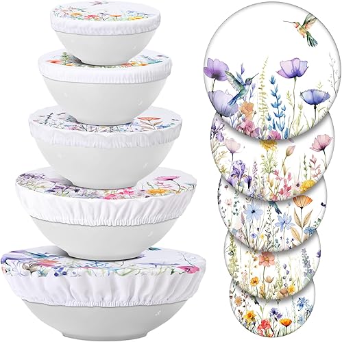 Miniatura 16 de Patelai 10 Pzs Cubiertas Reutilizables para Tazones en 5 Tamaños Tela Elástica de Tela Cubiertas Elásticas para Tazones de Almacenamiento de