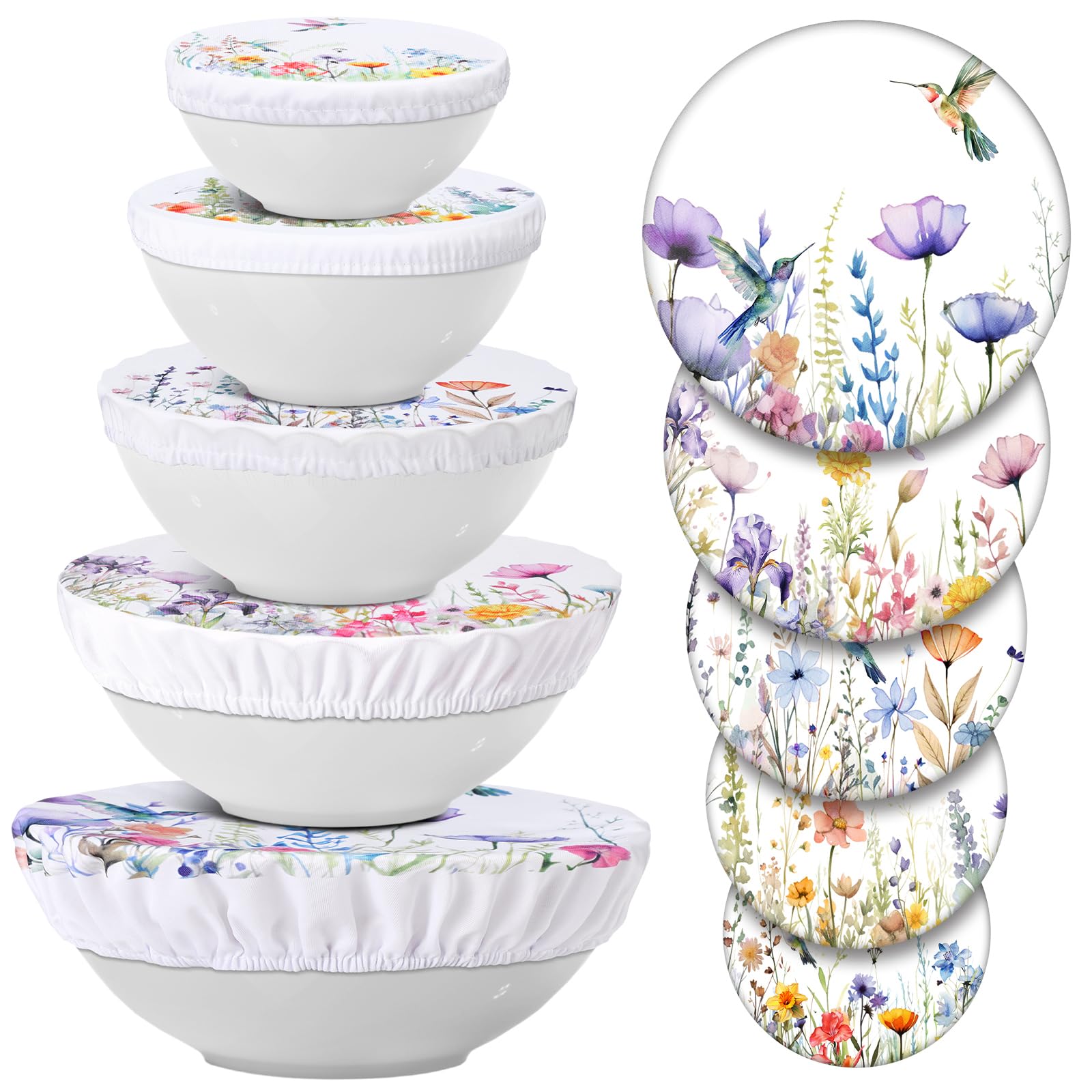 Patelai 10 Pcs Bowl Covers Reusable in 5 Size Fabric Stretch Dish Covers