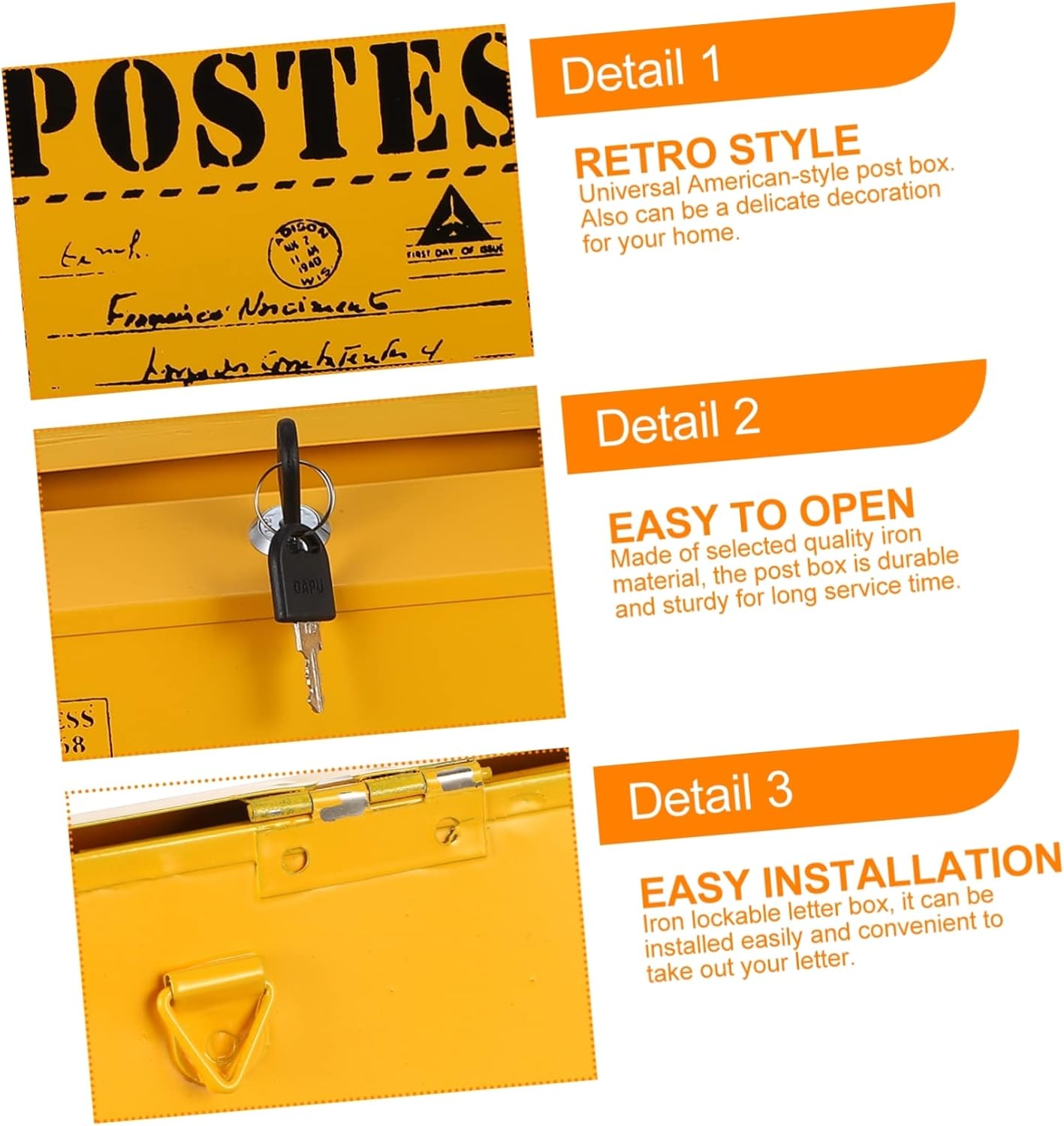 VANZACK Iron Lock Mailbox Vintage Letter Box for Wall Mount Suggestion Box Retro Decorative Mailbox American Style