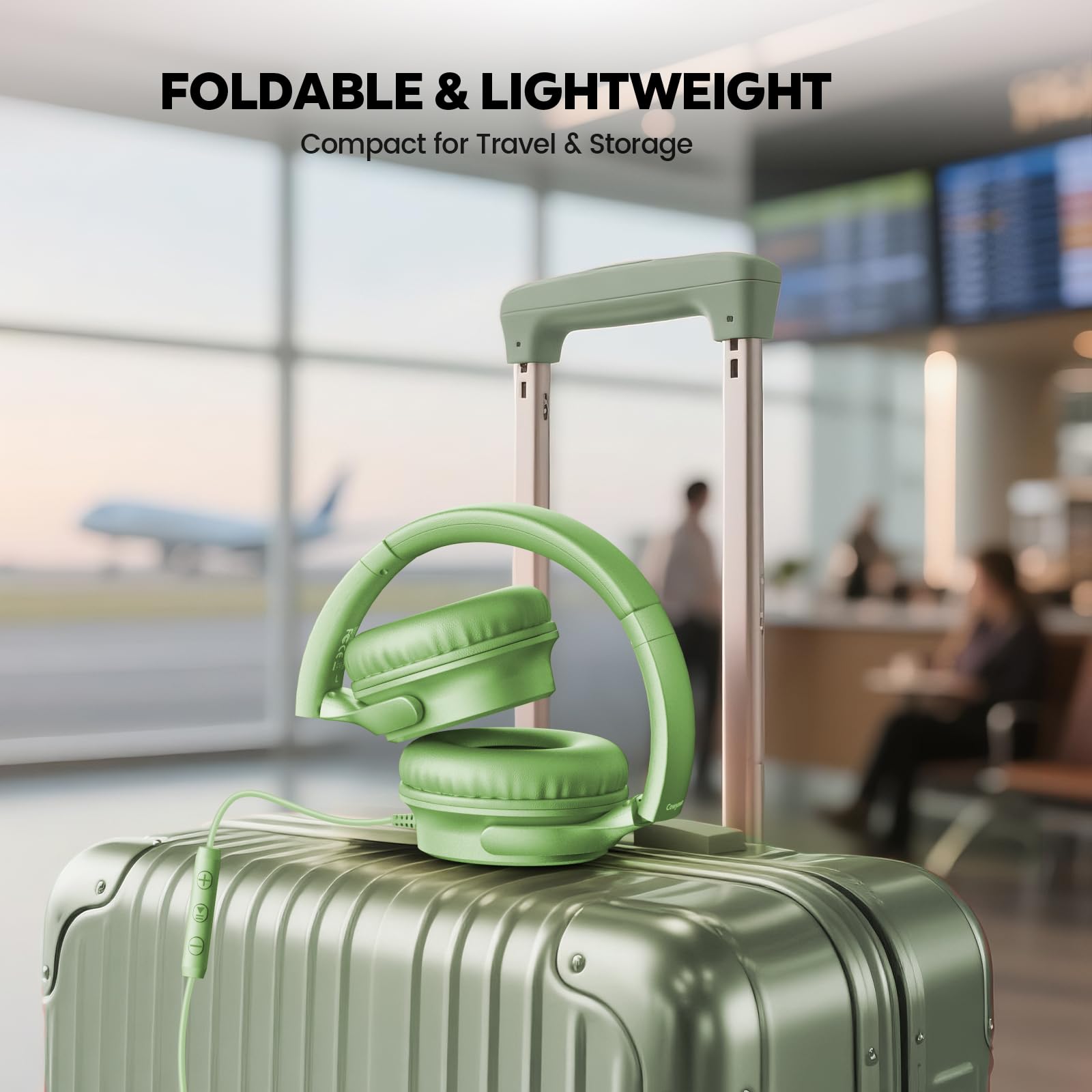 Cowyawn Cuffie USB C cablate, over-ear, con cavo USB C, con microfono, controllo del volume, suono stereo HD, cuffie pieghevoli USB di tipo C per adulti/ragazzi/laptop/computer/iPhone 15/16/17, verde