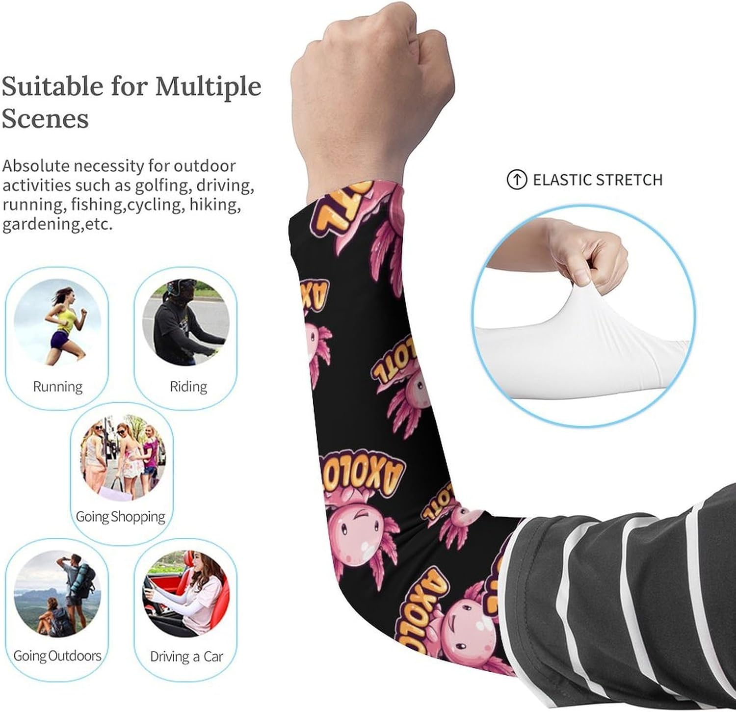 Cute Axolotl Arm Sleeves Cooling Sun Protection Sports Compression for Golf Basketball