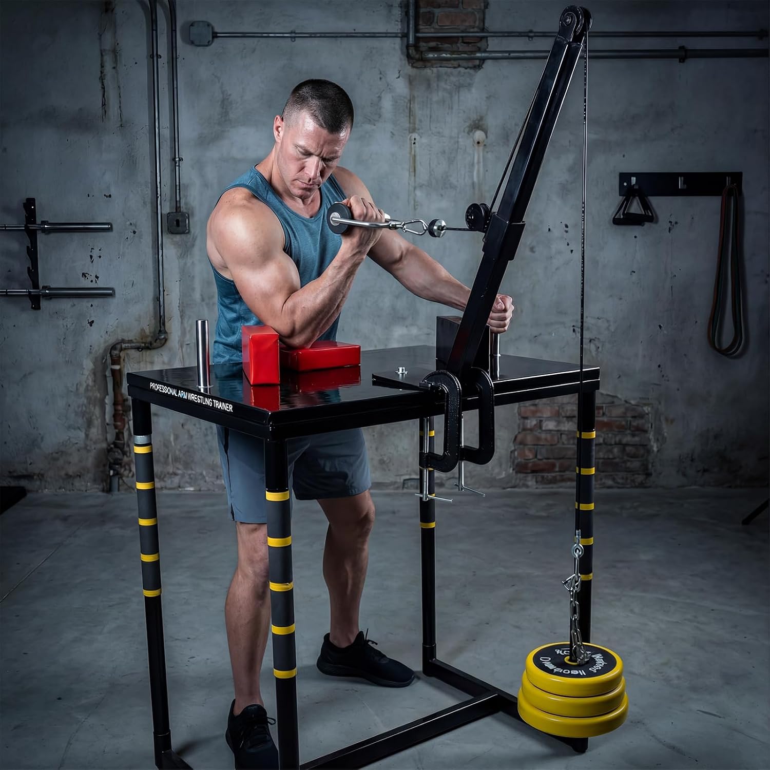 Arm Wrestling Battle Table Pulley Training Set, Wrist and Forearm Strength Machine with Handle, Multi-Angle Adjustment, Steel, 40x12x8.5 Inch