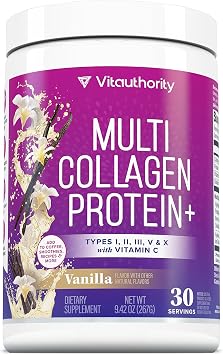 Multi Collagen Peptides Powder for Women - Hydrolyzed Collagen Powder for Women with Types I II III Plus Vitamin C & Hyaluronic Acid for Beautiful Hair Skin and Nails 30 Servings Vanilla Flavored