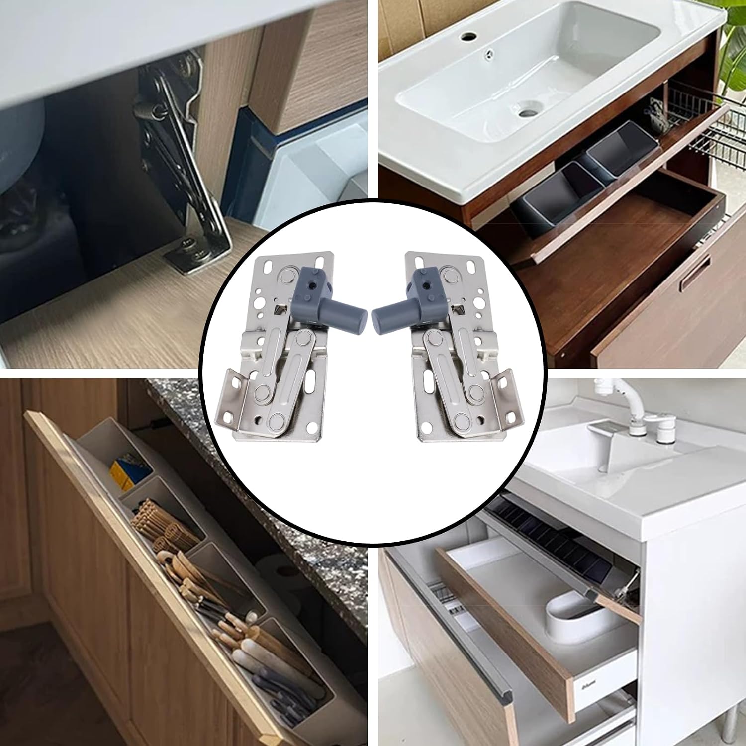 Soft Close Tip Out Tray Hinges, 45 Degree Opening Angle Buffer Tip-Out Trays Pivot Hinge Hardware with Damping Design for Cabinet Doors, Drawer, Bookcases