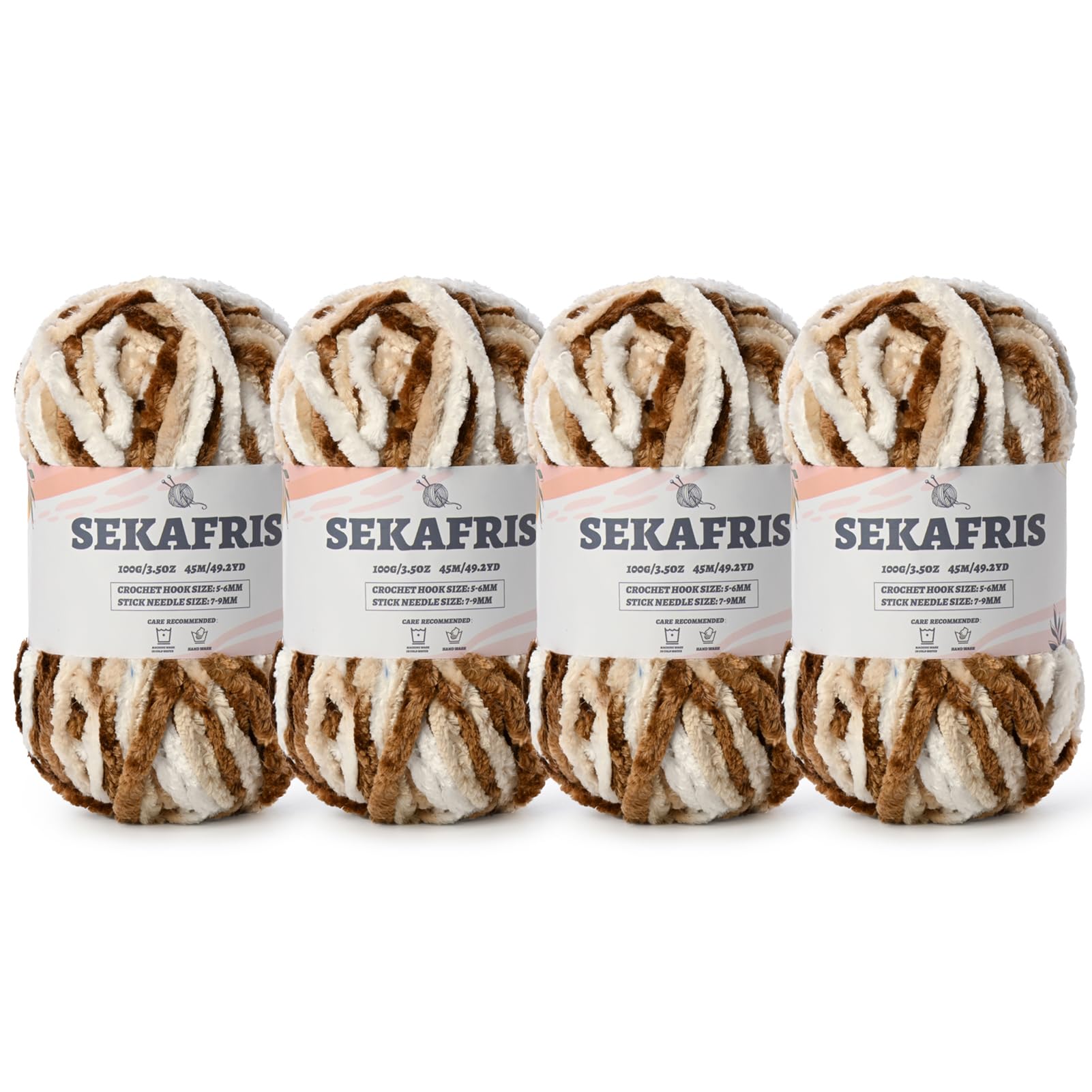 Chenille Velvet Soft Yarn White Coffee 4 Pack