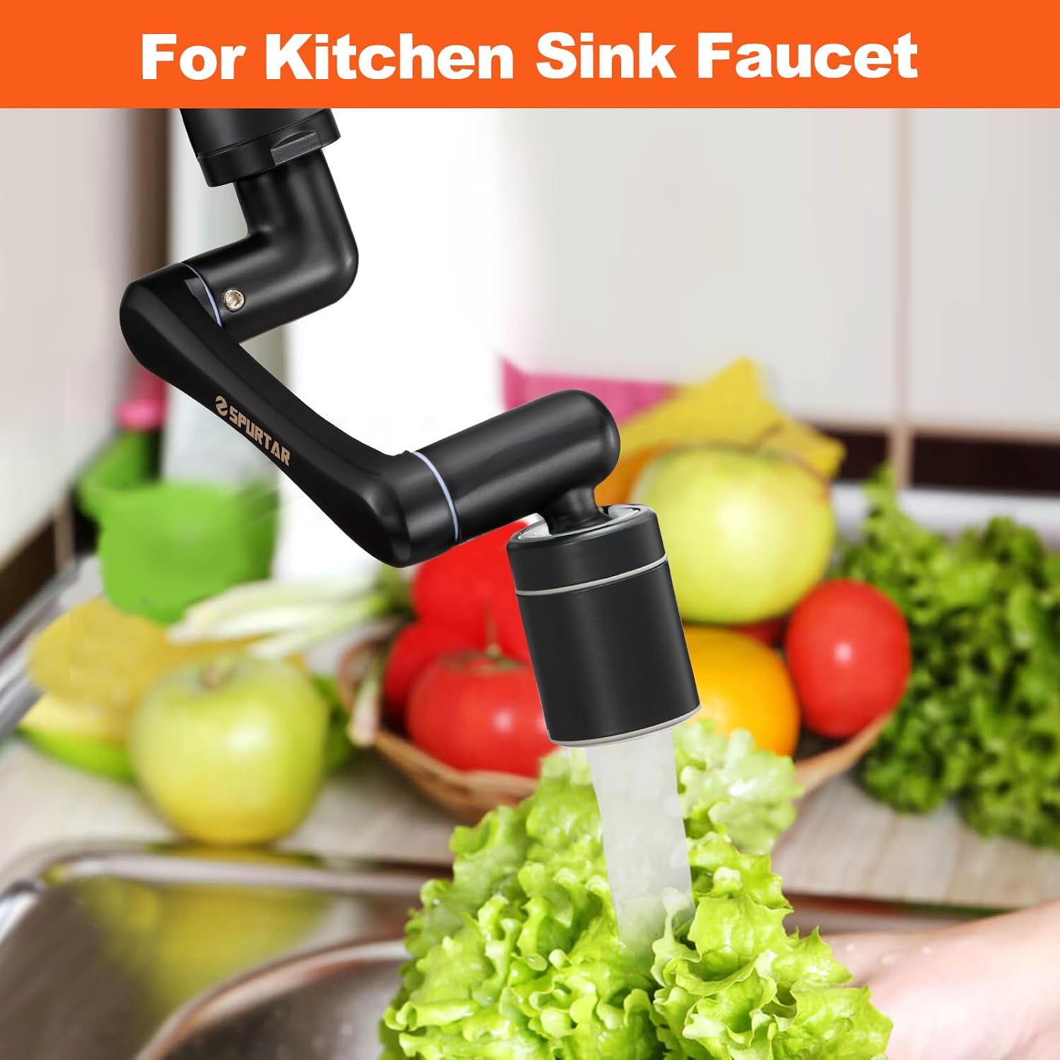 Spurtar 1440° Swivel Bathroom Faucet Extender | Fits G1/2" 55/64" 15/16" Threads | NOT fit for Delta, Moen, Kohler | 2-Spray Mode Faucet Aerator | Black (HHW0001BK) image 2