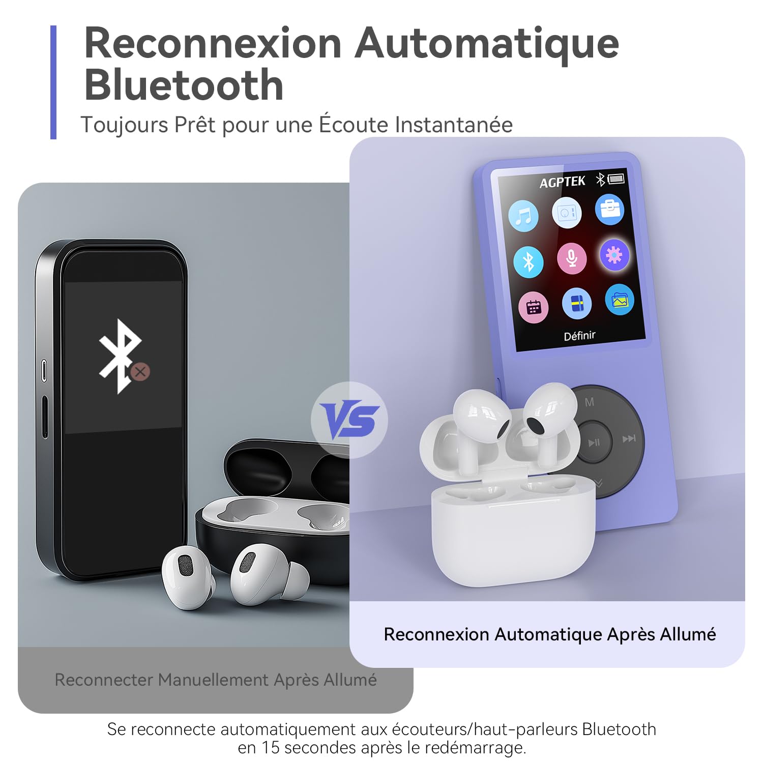 AGPTEK Lecteur MP3 Bluetooth 5.3 32Go, Baladeur MP3 Numérique pour Enfants