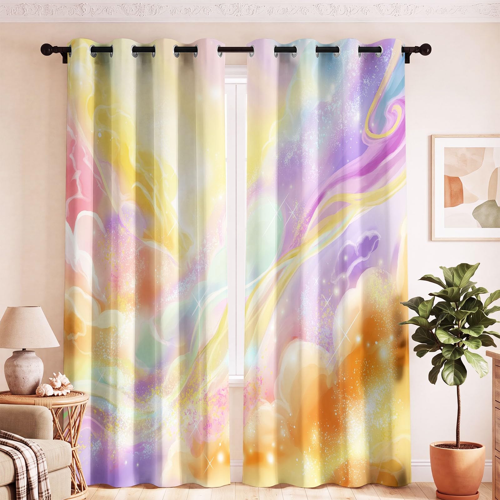 Générique Rideau Occultant Fantaisie Rêveur Salon Moderne Thermique Isolant Anti Froid Polyester 2 Pièces 135 x 245 CM Rideaux De Fenêtre Éthéré Nuage pour Chambre Cuisine Décoration