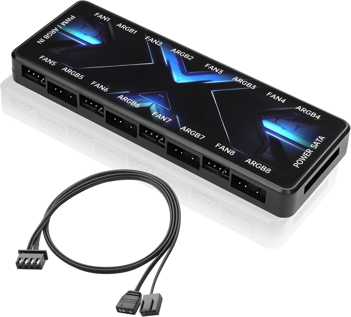 MEIRIYFA ARGB PWM Controller Hub 12V 4Pin PWM & 5V 3Pin ARGB | with SATA Power 2-in-1 Hub 8 Way PC Case Fan Controller for LEDs, Computer