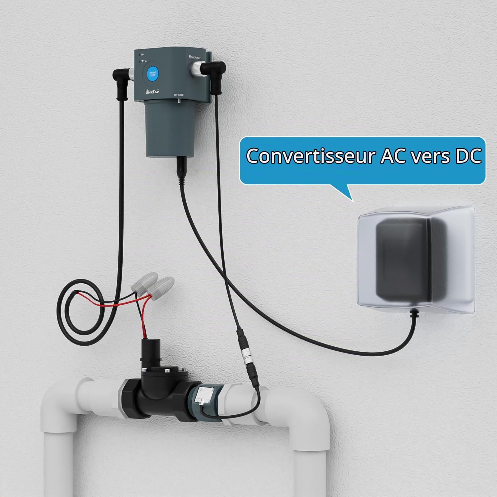 LinkTap ValveLinker Convertisseur DC avec Manchon Étanche, 9-24V à 9V | Uniquement pour LinkTap ValveLinker, Convertit une entrée DC 9-24V en sortie DC 9V, pour solaire, adaptateurs AC/DC