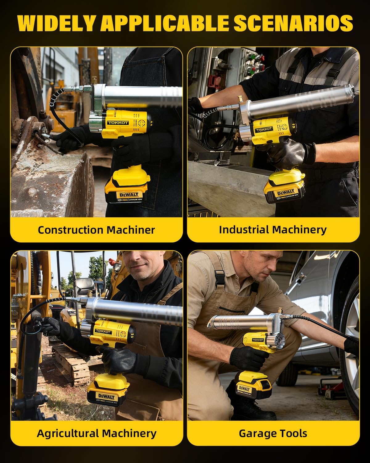Electric Grease Gun, Cordless Grease Gun Compatible with DeWalt Grease Gun 20V Battery, 12000 PSI with LED Light, 12" Hose & 6" Couplers (Tool Only)