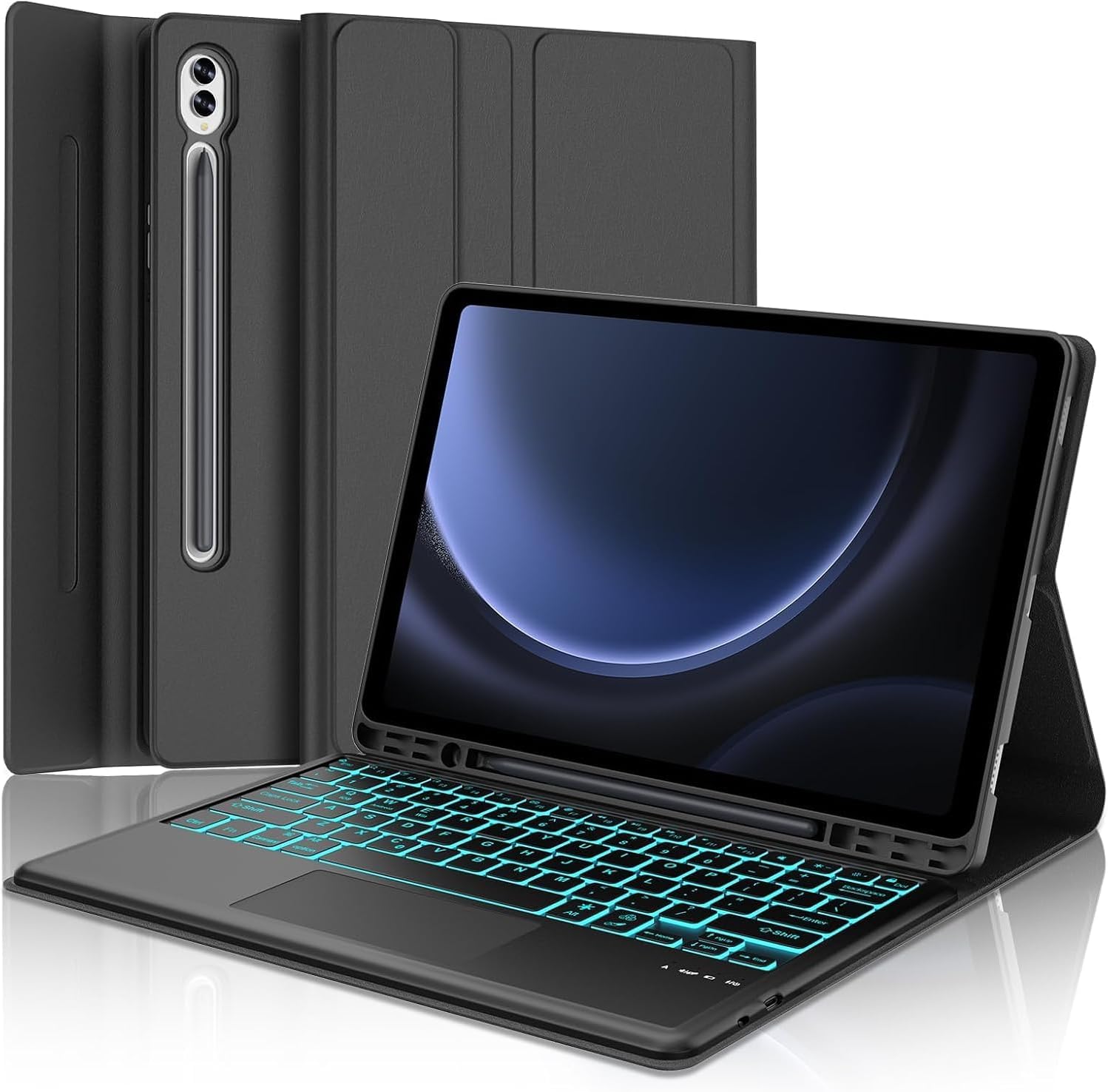 KVAGO Keyboard Case for Samsung Galaxy Tab S10+/S9 FE+ / S9 FE Plus/ S9+ 12.4 inch, Smart Touchpad, 7 Colors Backlit, Detachable Folio Keyboard Cover with S Pen Holder, Black