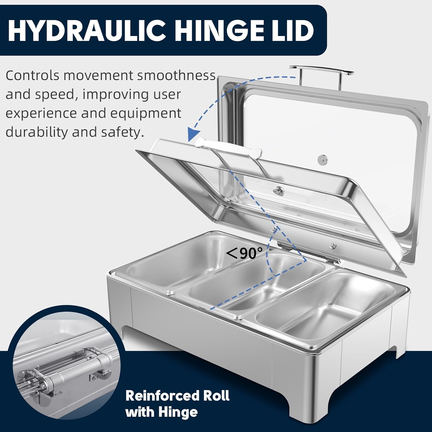 Electric Chafing Dish, 3 x 3QT Electric Food Warmer, Roll Top Stainless Steel Buffet Server with Glass Lids for Catering & Events