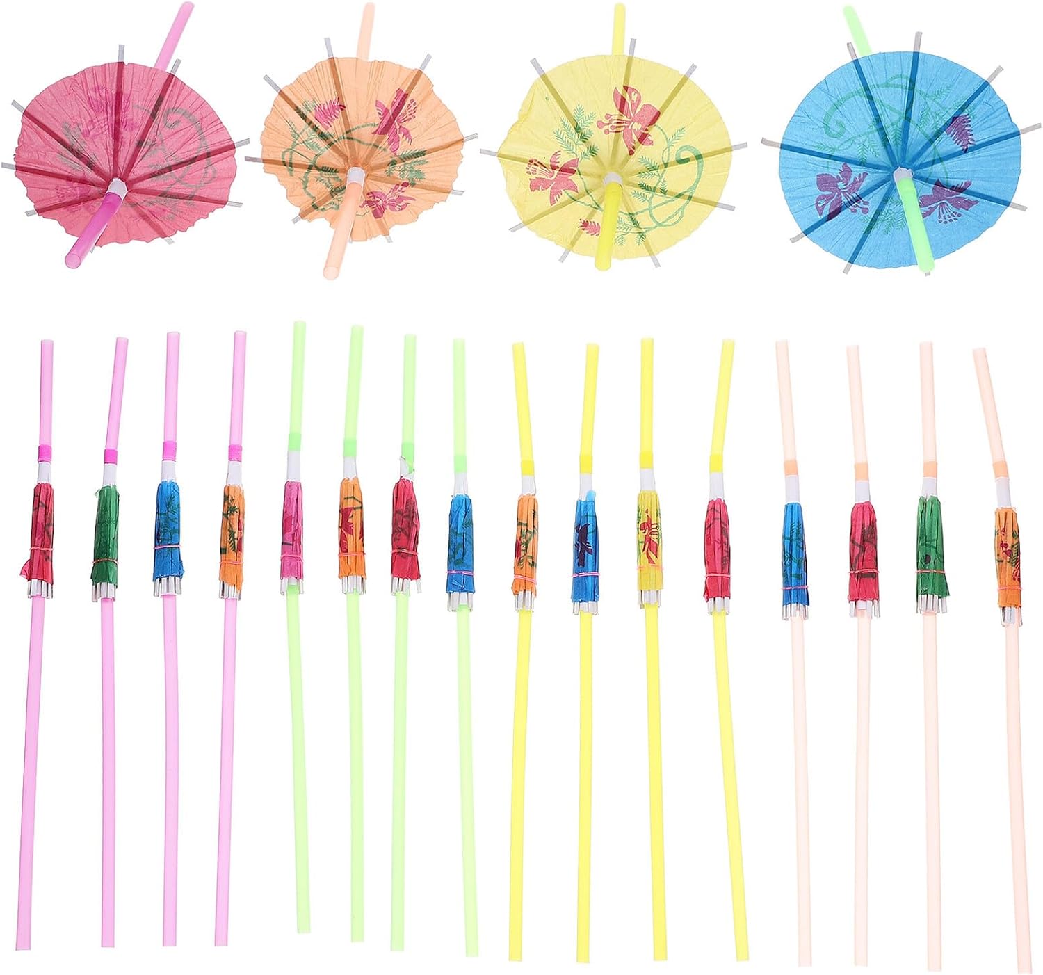 100pcs Disposable Flower Paper Drinking Straws Umbrella Shape Flexible Birthday Party Supplies Colorful Party Drink Straws for Celebrations