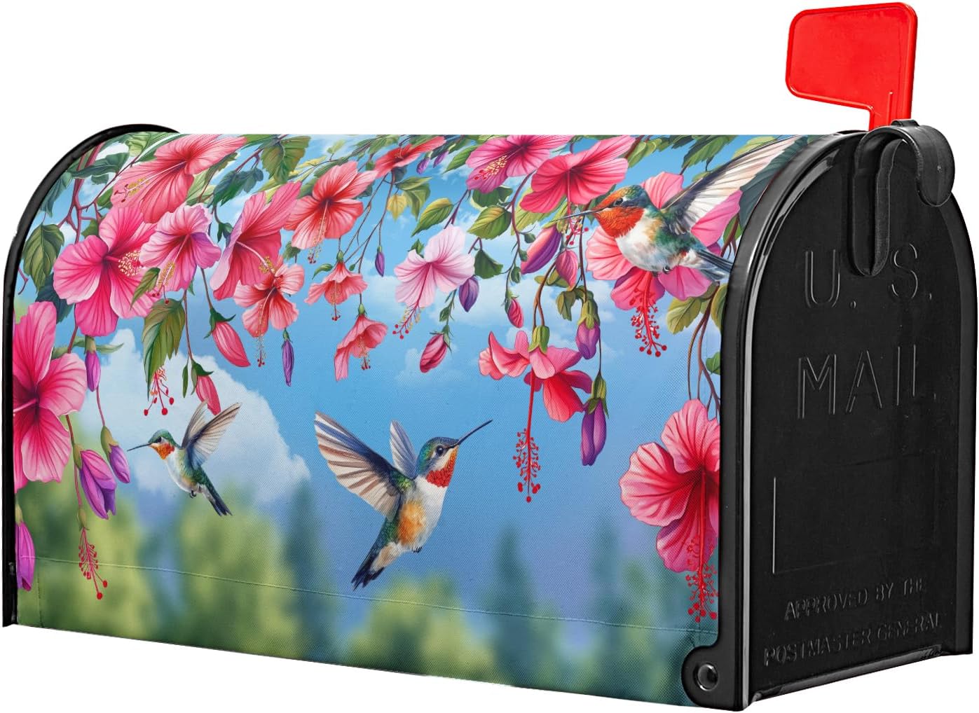Spring Red Flowers Mailbox Cover Welcome Spring Floral Mailbox Covers Magnetic Standard Size 21" X 18" Bird Blue Summer Mailbox Wrap Post Letter Box Cover Decor for Home Outdoor Yard Garden