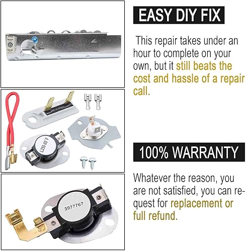 Miniatura 6 de 279838 Elemento de calefacción para secadora, fusible térmico 3392519, termostato de secadora 279816 397767 de Seentech, compatible con secadora