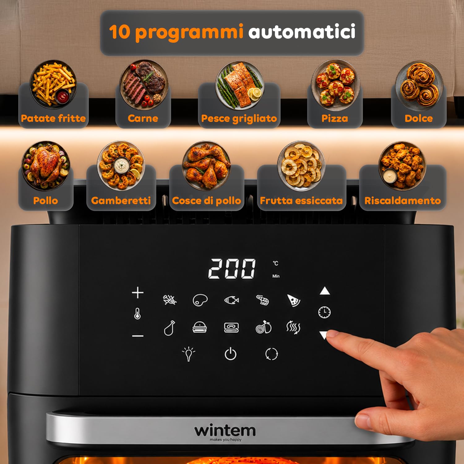 Avilia Friggitrice ad Aria 12 Litri XXL con Display Touch – Airfryer 1800W con 12 Programmi, Cottura 360° e Accessori Inclusi per Piatti Croccanti e Sani Senza Olio – Forno ad Aria per Famiglie