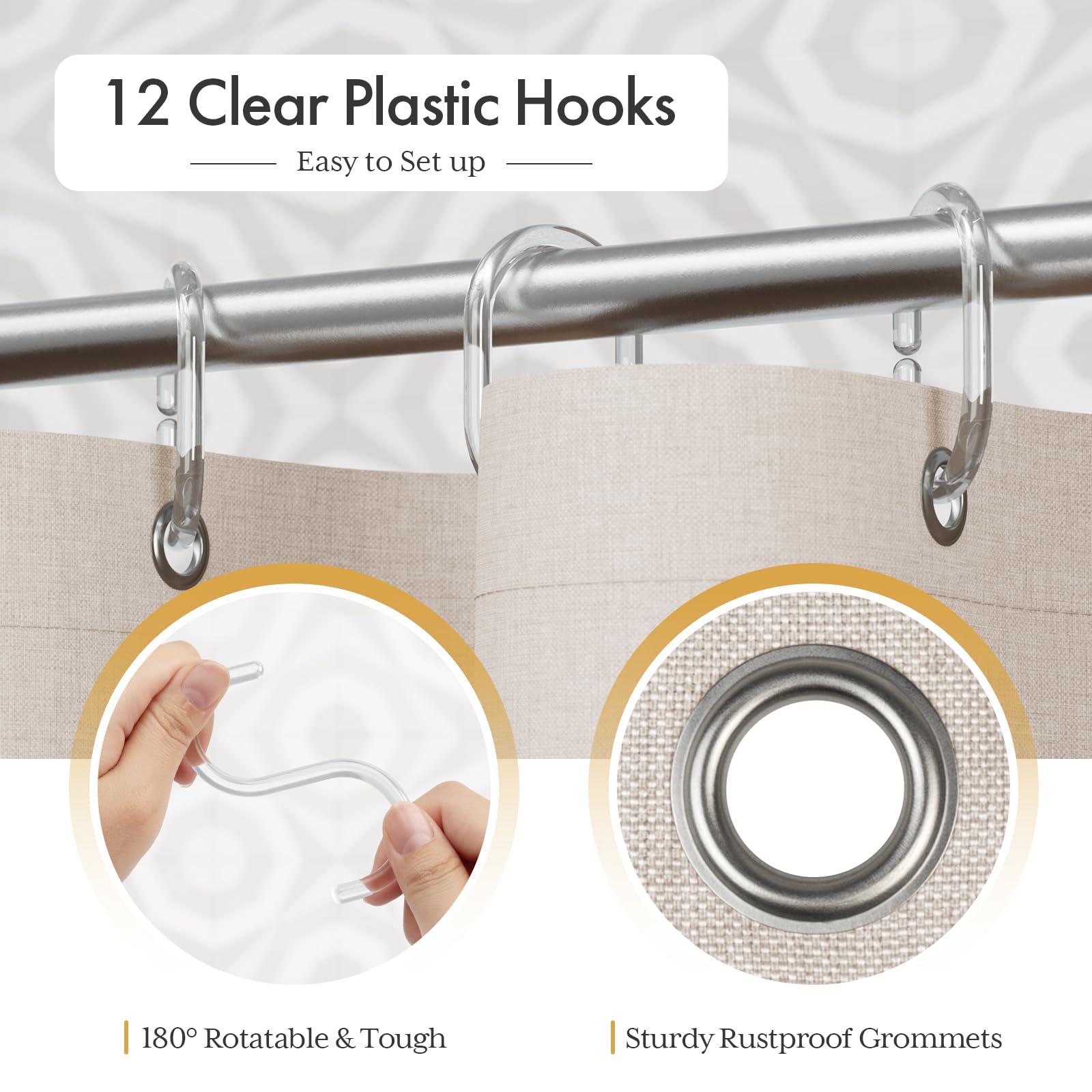 AmazerBath Boho Shower Curtain for Bathroom, 72x72 Beige Shower Curtain with Tassels, Modern Farmhouse Shower Curtain Set with Hooks, Neutral Faux Linen Light Tan Toned, Water Repellent