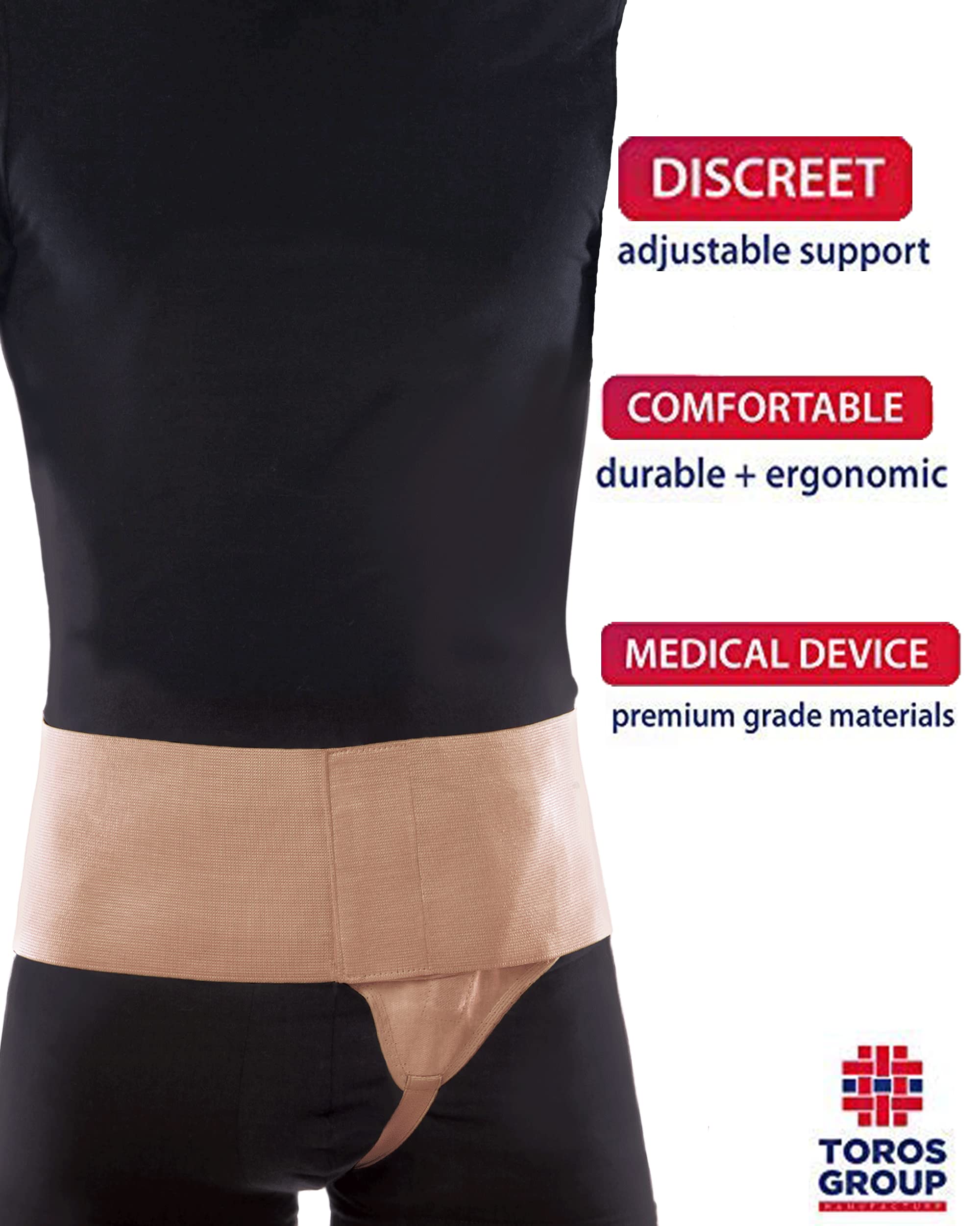 TOROS-GROUP Ceinture d'hernie inguinale du côté gauche inguinale Coussinets de compression et une bandoulière Groin soutien Truss GAUCHE Medium Beige