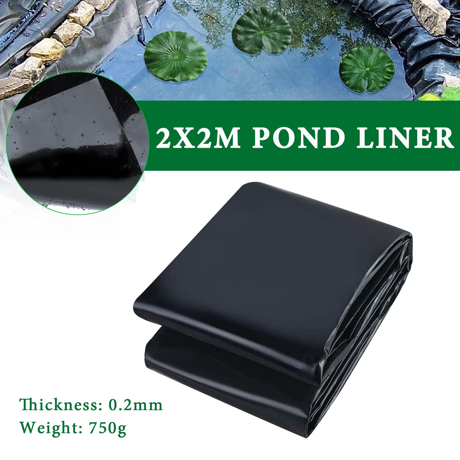 CYH Revestimiento para estanque de 2 mx2 m, color negro, resistente para estanques de peces, revestimiento preformado, membrana para alberca de jardín, para estanques de peces, fuentes, jardín