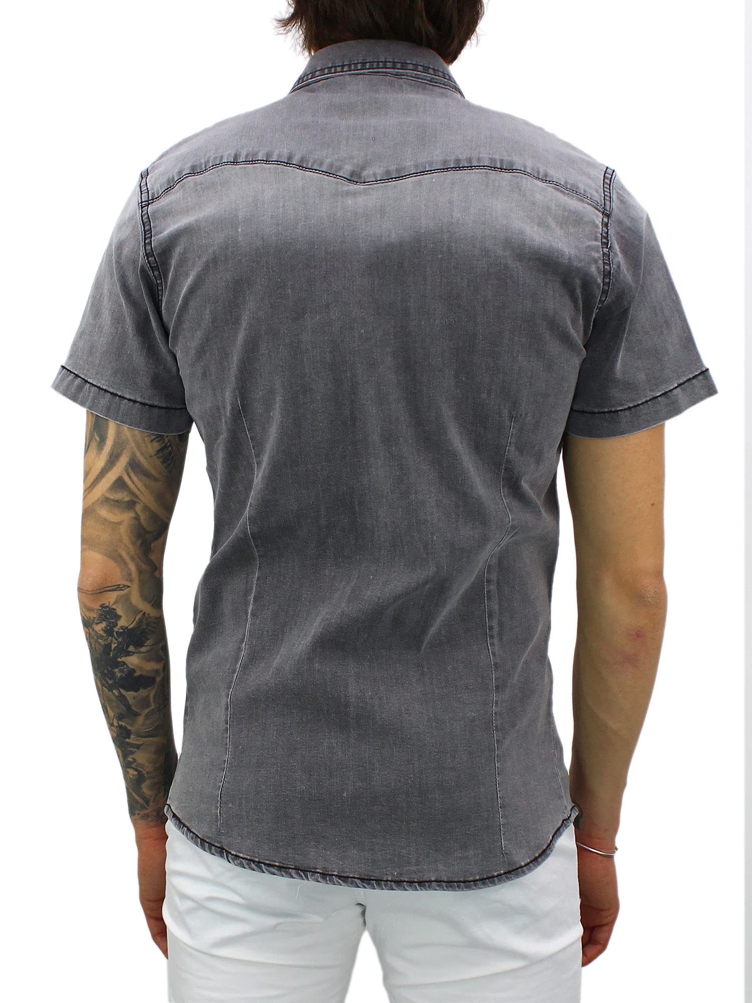 Camisa vaquera para hombre de manga corta Slim Fit azul y negro vaquero