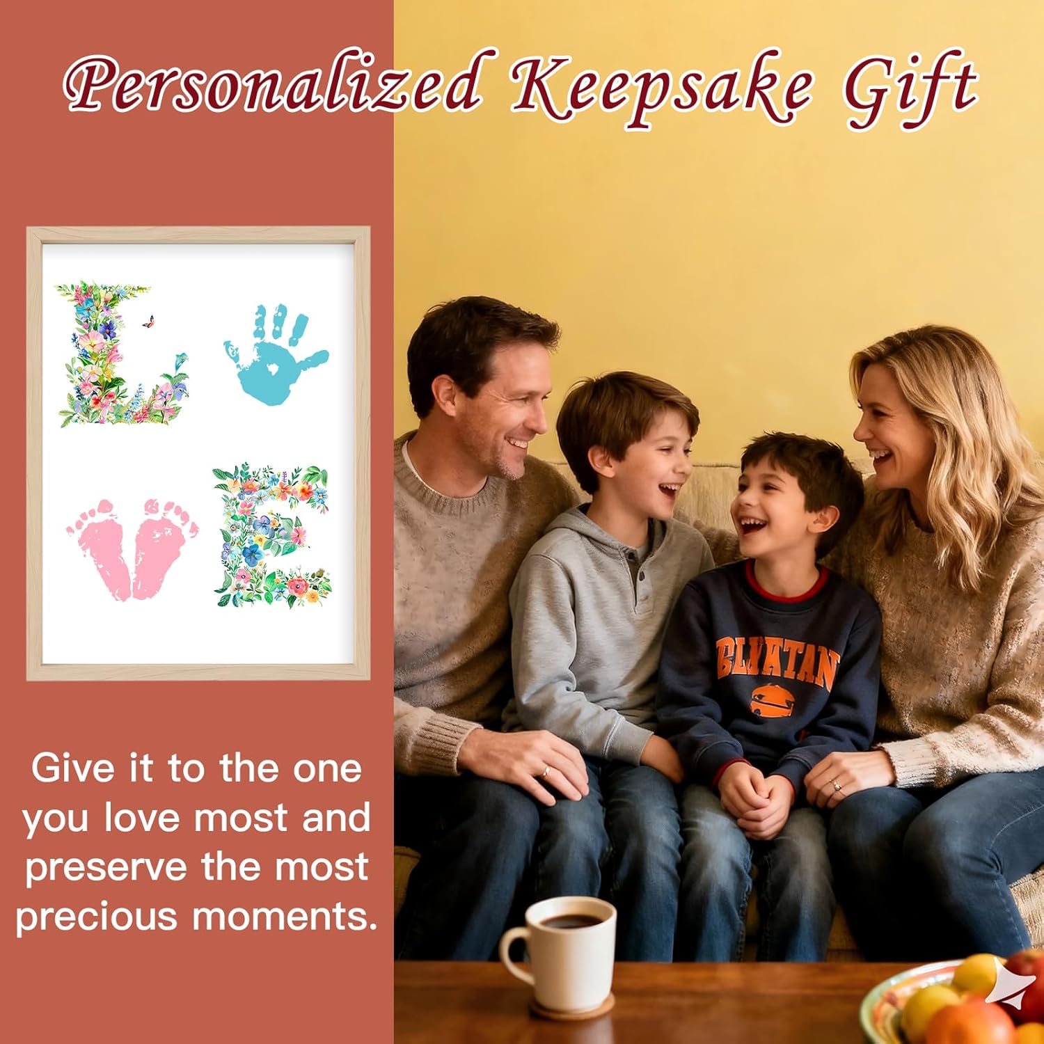 Totomogug Handprint & Footprint Gifts for Baby Craft Art Kit,DIY Keepsake Painting-Two Art Styles,Meaningful Gifts for Mom & Grandma,Gift for Birthday,Baby Shower(12" X 16", with Wood Frame)