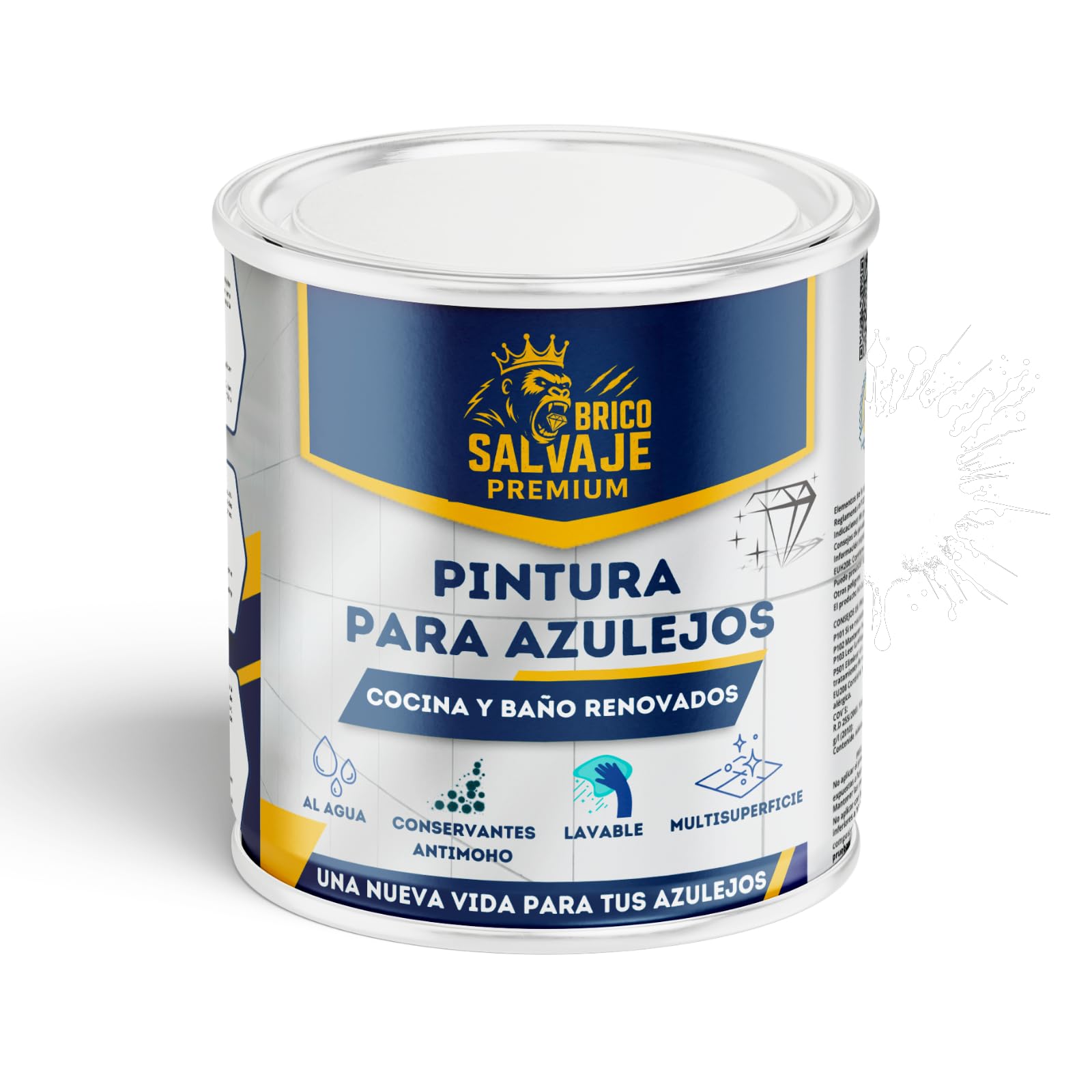 Pintura Premium para Azulejos, BRILLANTE, Duradera, Lavable, Aplicación Sencilla, Perfecta para Baños y Cocinas (AIRE PURO, 0,75 Litros)