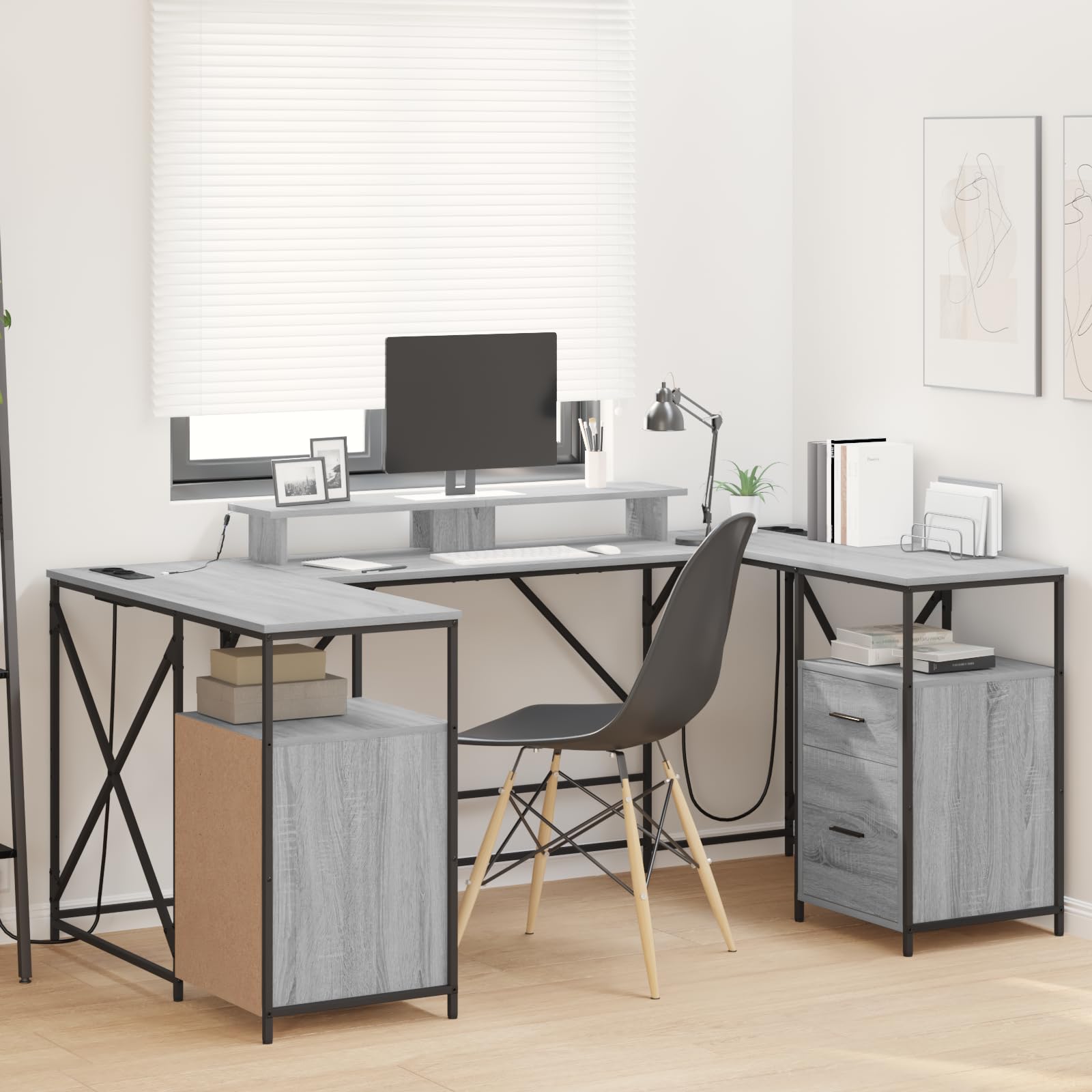 Bureau Sonoma gris en bois 182 cm avec éclairage LED intégré