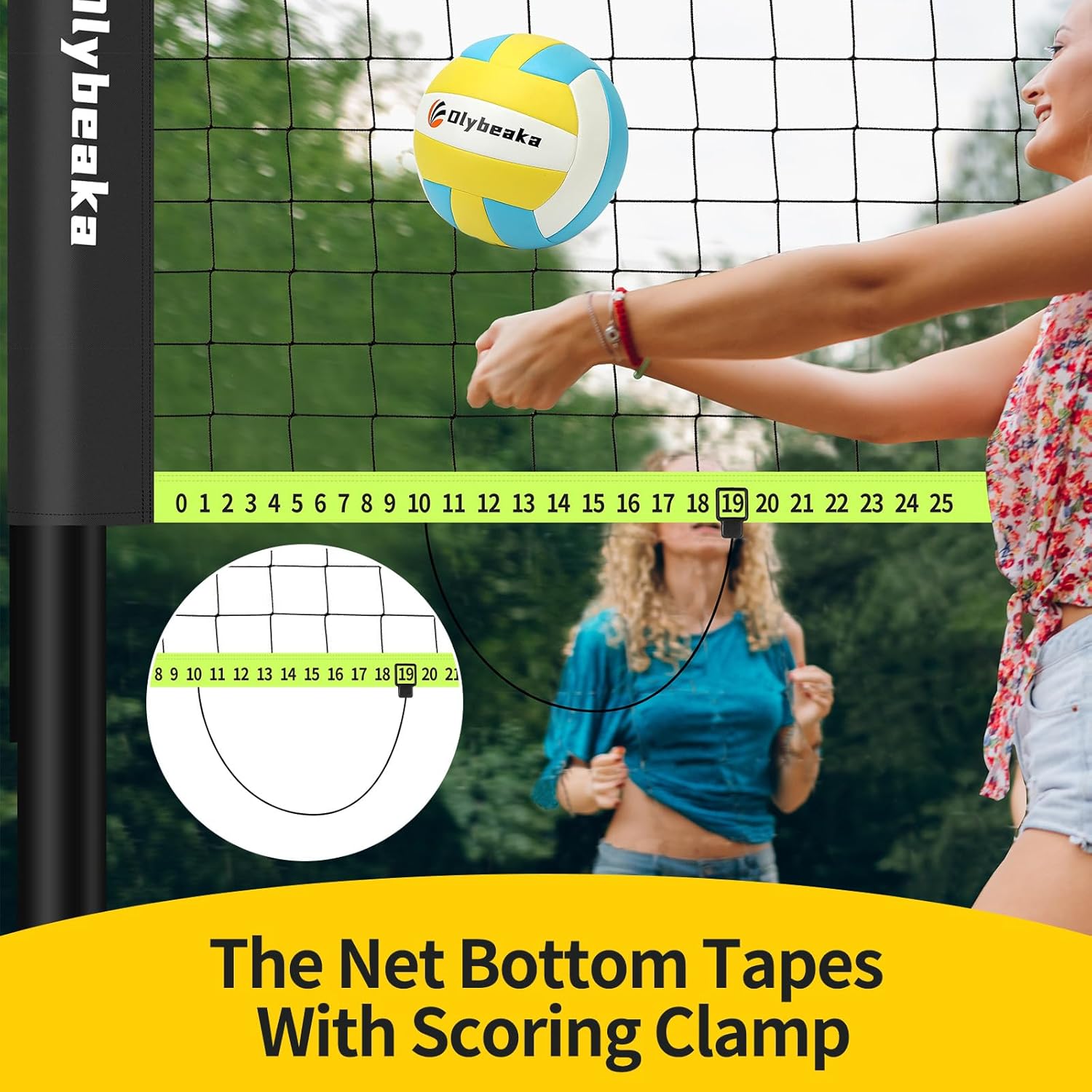 20FT Outdoor Volleyball Net Set System for Backyard Beach with Anti-Sagging Net, Iron Adjustable Height Poles, Soft PU Volleyball and Pump, Carry Bag - Instant Set Up & Durable