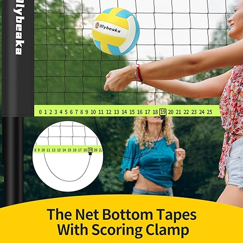 Miniatura 4 de Sistema de red de voleibol portátil de tamaño reglamentario de 32 pies para patio trasero y playa con postes de altura ajustable, voleibol de