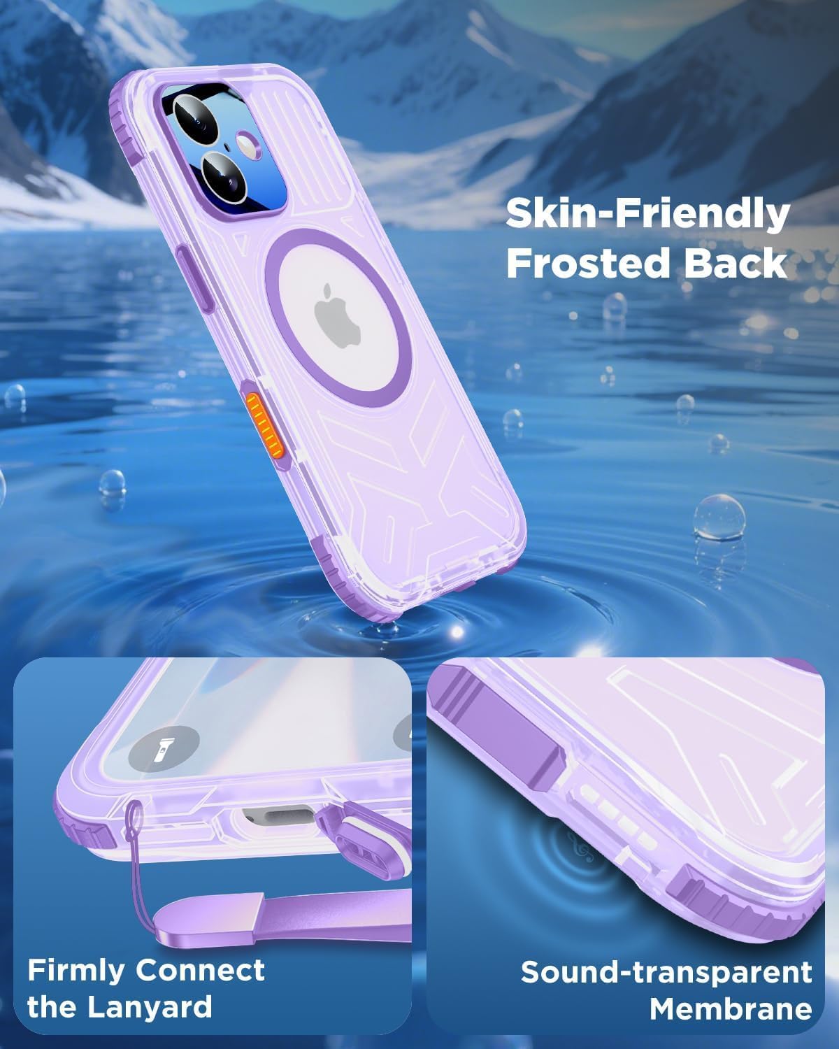 for iPhone 17 Waterproof Case Magnetic, Built in Camera Control [Screen Protector] [Lanyard], Fit for Magsafe Heavy Duty Military Rugged Full Body IP68 Phone Case, 6.3" Frosted Purple - Image 5