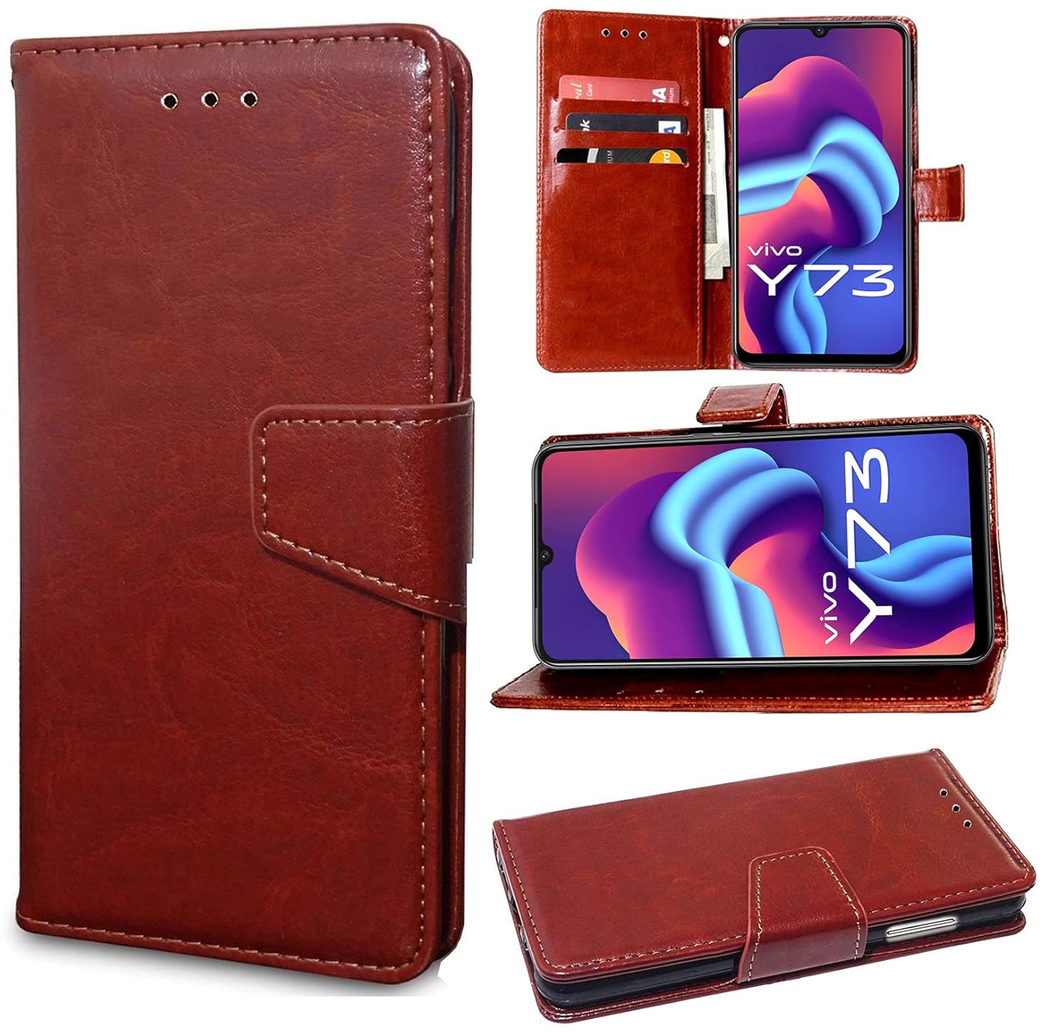 Unistuff Faux Leather Back Case Flip Cover for Vivo Y73 with