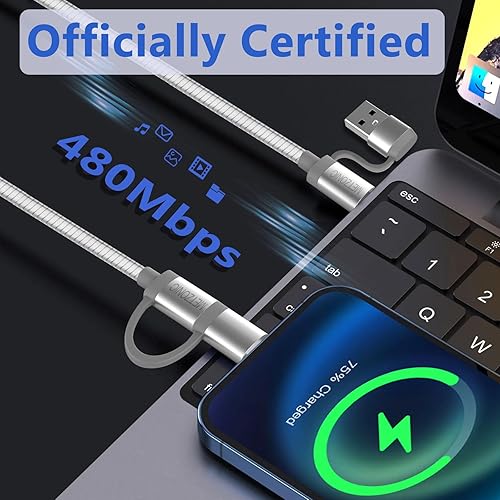 Miniatura 6 de Adaptador de cable de carga múltiple USB trenzado de metal 4 en 1, cable tipo C de carga rápida de 6.6 pies para iPhoneiPadHuaweiHTCLGSamsung