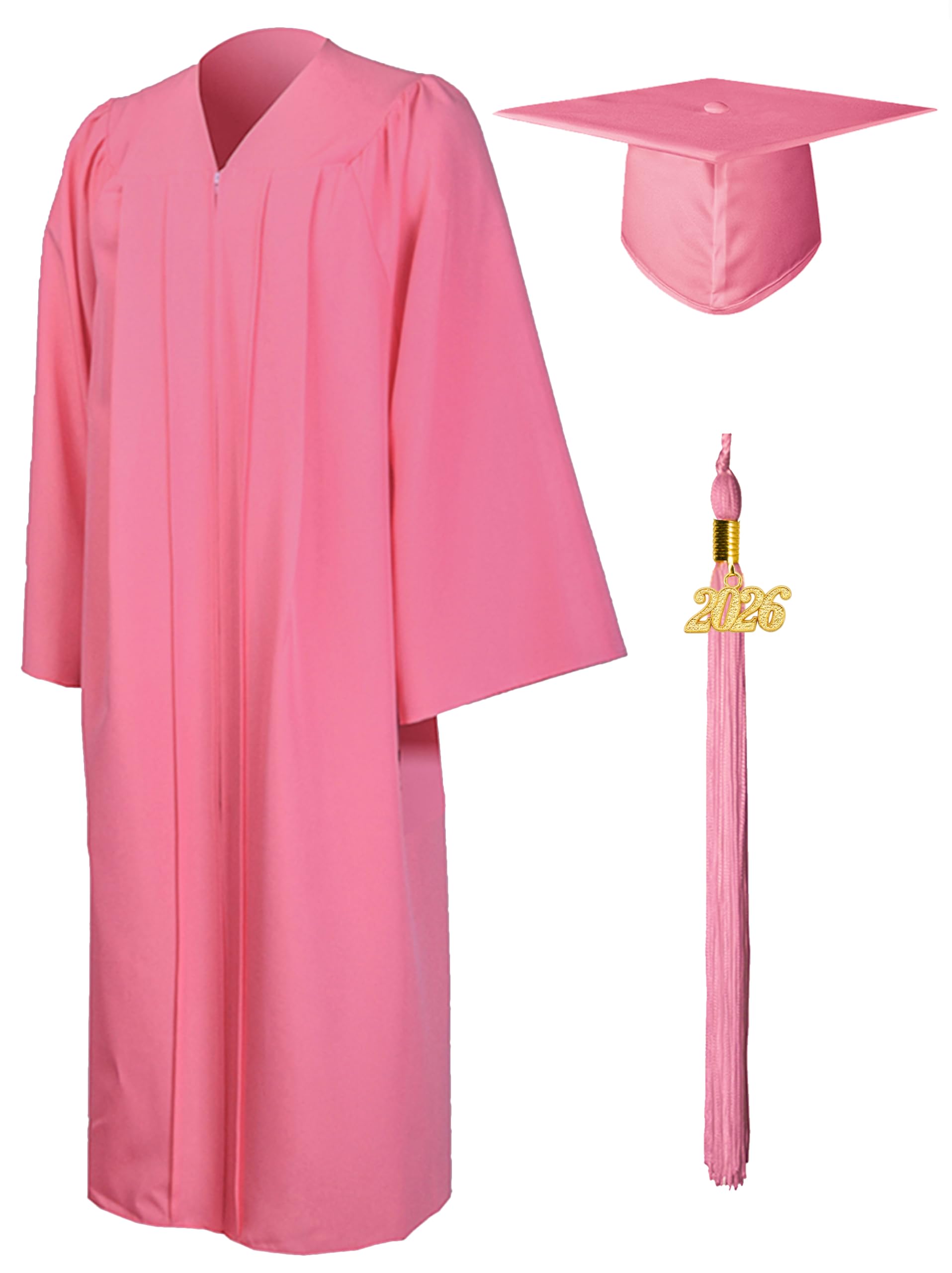 GraduationMall Graduation Gown and Cap for Adults 2026 Year Charm Unisex Matte University Bachelor High School XXL(6'3"-6'5") Pink
