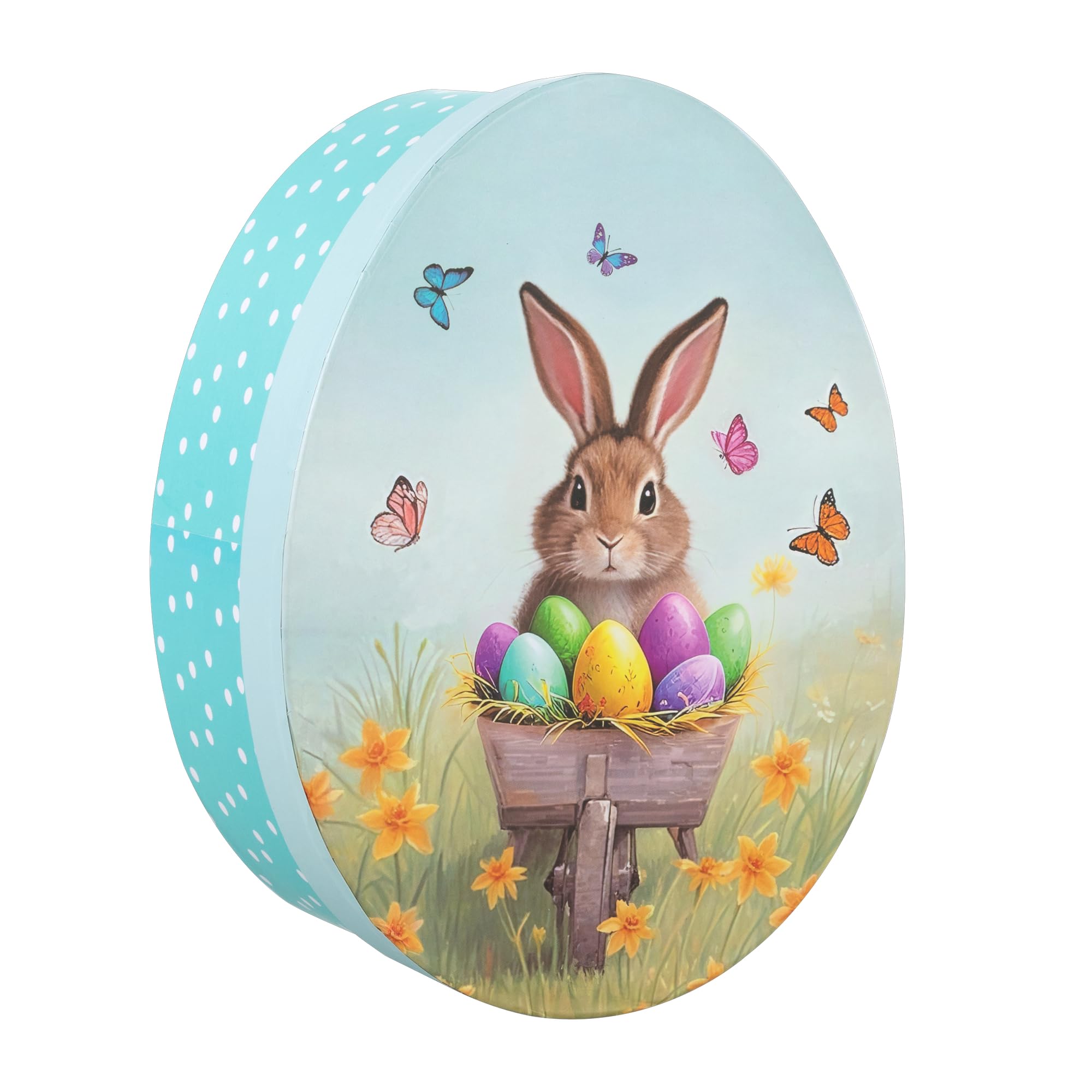 Idena 31907 – Gift Box with Lid 16.5 x 22 x 8.5 cm, Easter Gift Box with Easter Bunny Design in Turquoise and White