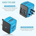 Adaptateur universel de puissance de voyage international, chargeur mural tout en un avec haute vitesse 2.4A 3xUSB, 3.0A Type-C, Adaptateur européen, Monde entier AC Fiches d'entrée pour UK, EU, AU & Asie (bleu)