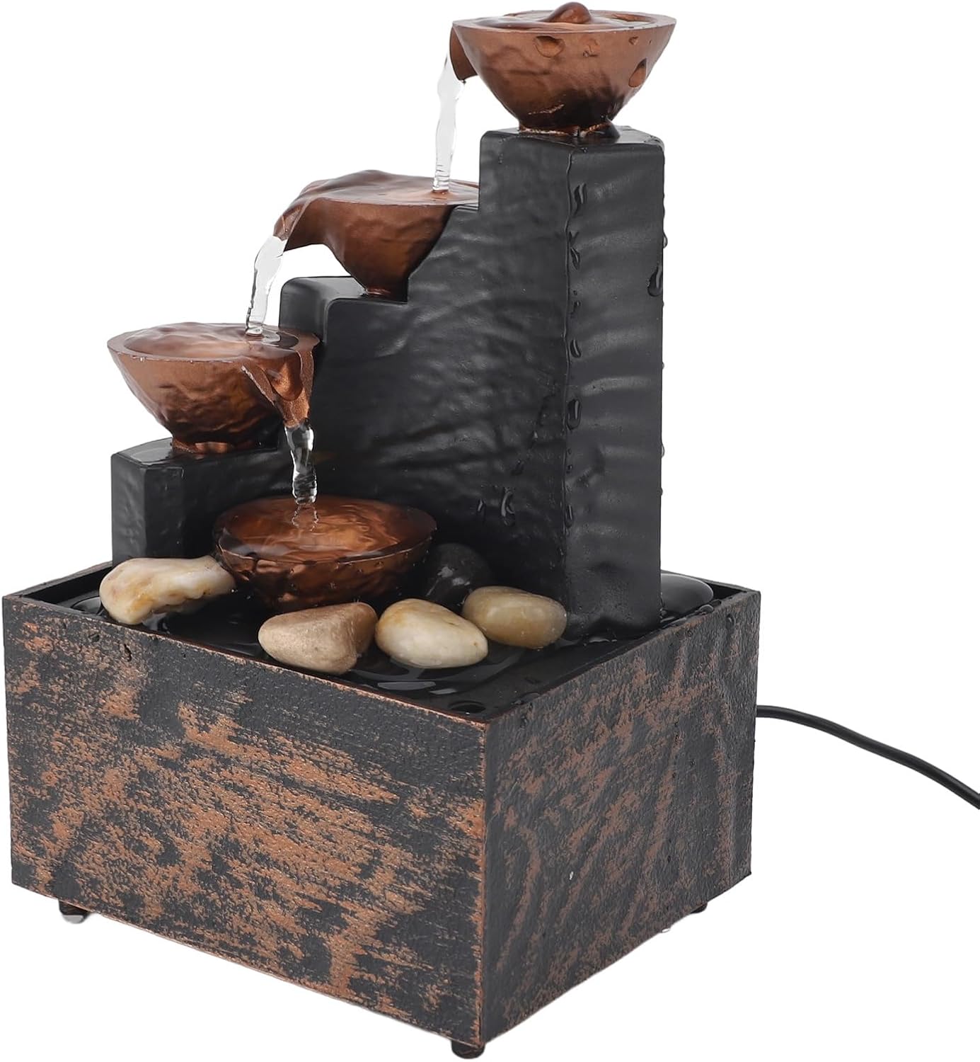 4 Level Tabletop Water Fountain, Wealth Attracting LED Lights Water Fountains Indoor Desk Ornaments Desktop Waterfall with USB for Home Office Bedroom Living Room Decoration