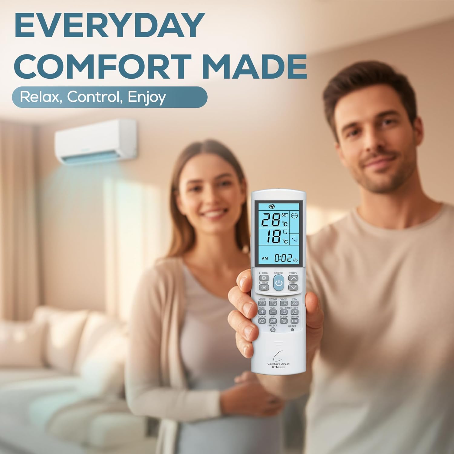 KTN828 Universal Mini-Split Air Condition Remote Control Dual °F/°C Modes - Works with Samsung, Lennox, Kenmore, Mitsubishi, Frigidaire, Hitachi, LG, Sharp, Panasonic, Toshiba, & More