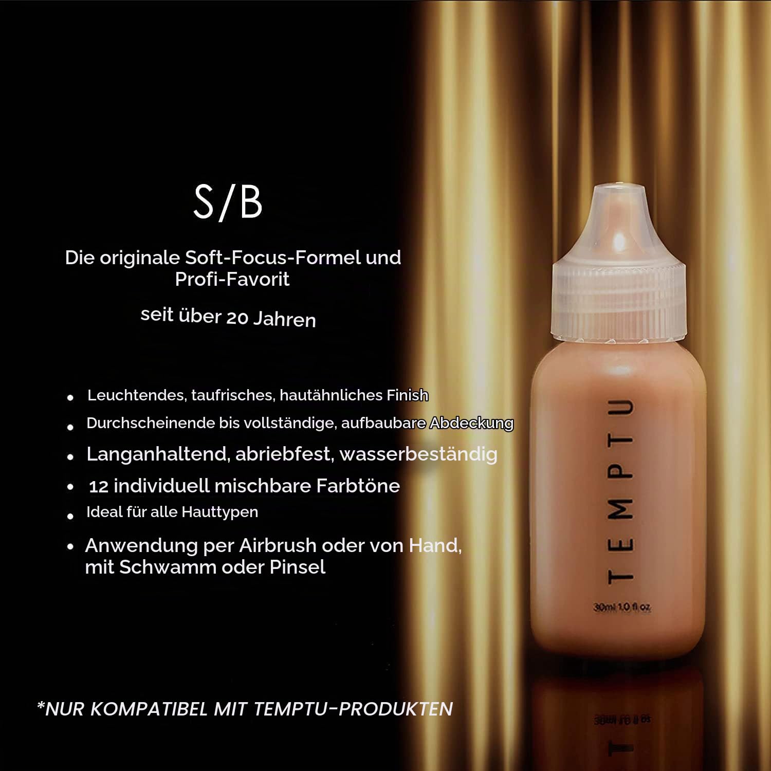 Temptu S/B Startet Set - 12 teilig; 12 x 7 ml Fläschchen mit allen Hauttönen der S/B-Serie (001 - 012); hochwertigste, basierende Formel derzeit auf dem Markt