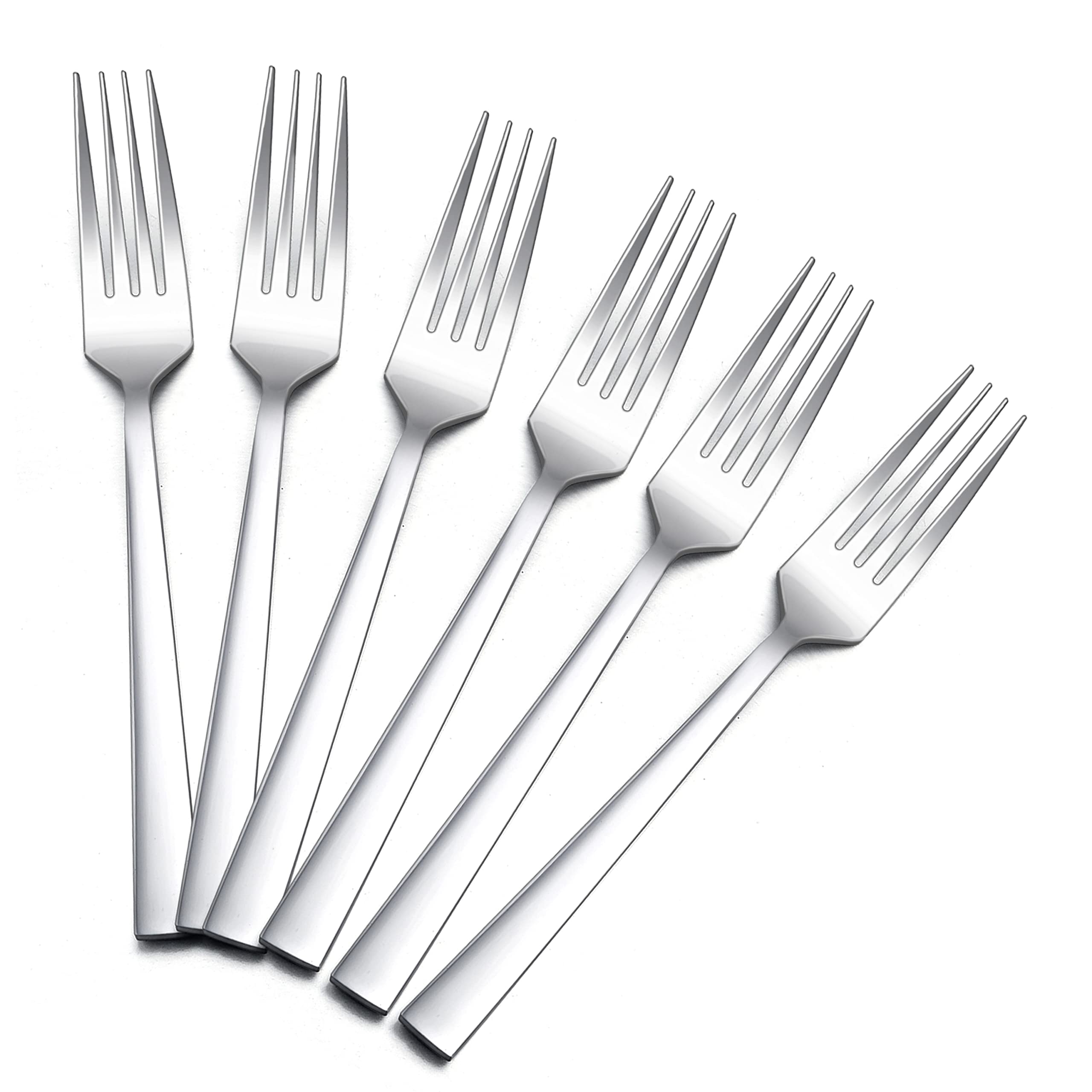 Juego de 6 tenedores de cena E-far de 7.9 pulgadas de acero inoxidable para el hogar, la cocina o el restaurante, no tóxico y pulido con espejo, borde cuadrado y apto para lavavajillas