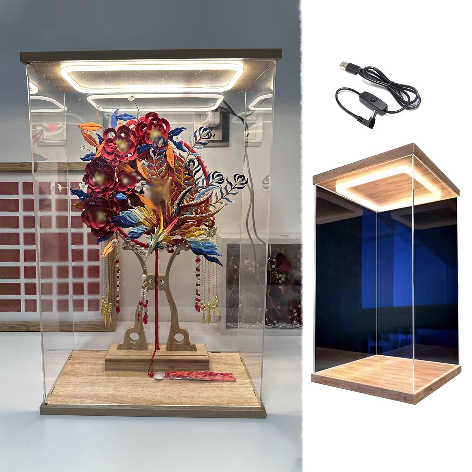 Acryl Vitrinekast Acryl Vitrine met Meerdere Figuren, Lang, 10, 15, 20, 25, 30, 35, 40, 45, 50, 60 Cm Breed Verlichte Transparante Showdozen, Rechthoekige Pvc Curiosakubussen voor Op Het Aanrecht(50x3