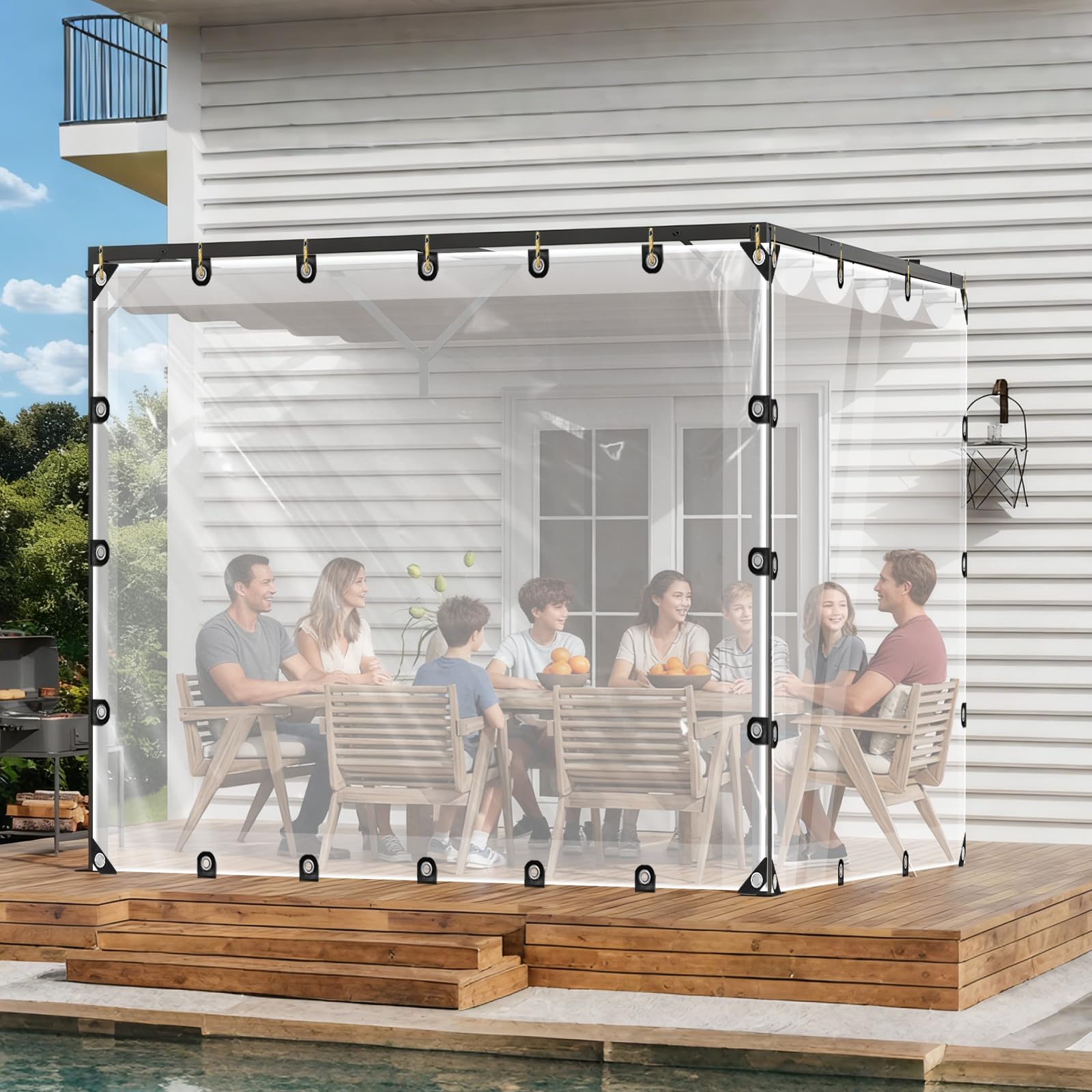 Abdeckplane - Wasserdicht - Mit öSen 3 x 5 m Transparente - Plane, Durchsichtige Tarp Für Balkon Windschutz/Sandkasten, AußEnbereich GartenmöBel Klarsichtplane Für HasenkäFig/Wintergarten