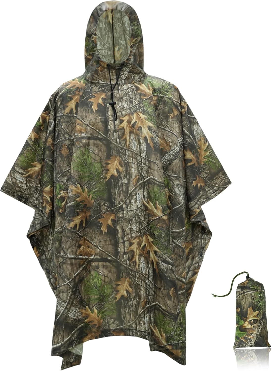 LOOGU Camo Rain Poncho with Hood Waterproof Lightweight Raincoat Rain Gear Men Women Outdoor Camping Hunting Hiking Fishing