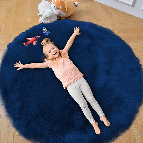 Vista 169 de duduta Tapete redondo de piel de oveja sintética color púrpura de 4 x 4 pies, peludo y mullido, lavable a máquina